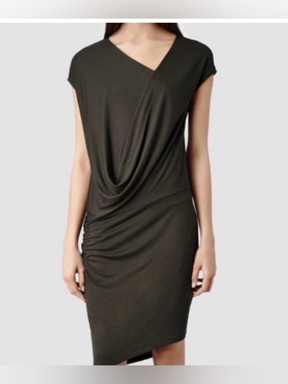 All Saints Draped Front Ruched Midi Dress. Size 0